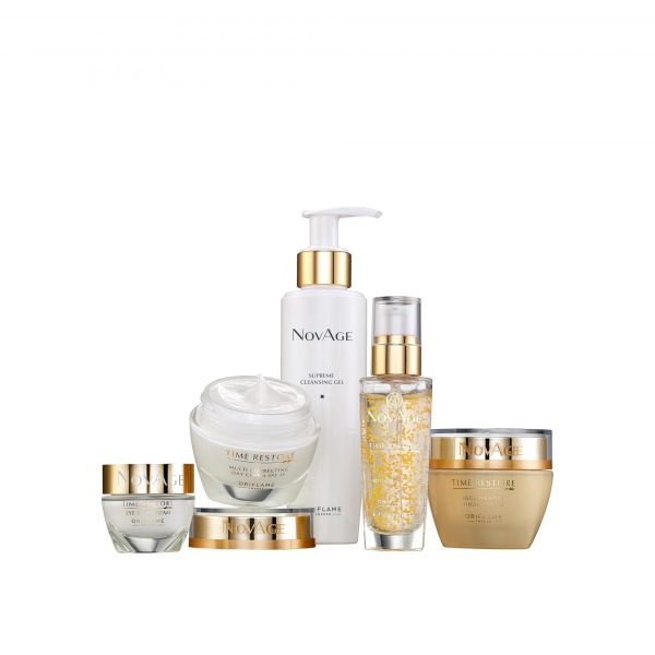 31774 1 <strong>COMPLETE REJUVENATION FOR MATURE SKIN</strong> Embrace life's changes with the NovAge Time Restore Skin Care Set, our advanced-performing routine to replenish mature skin.