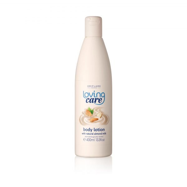34063 1 Choose this soft, caring and cleansing body lotion for your whole family to enjoy. It has a mild pH-balanced formula that intensively nourishes the skin to help prevent it from drying out, and is suitable for ages 3 and above. The lotion is also infused with natural almond milk and a caring, loving scent.