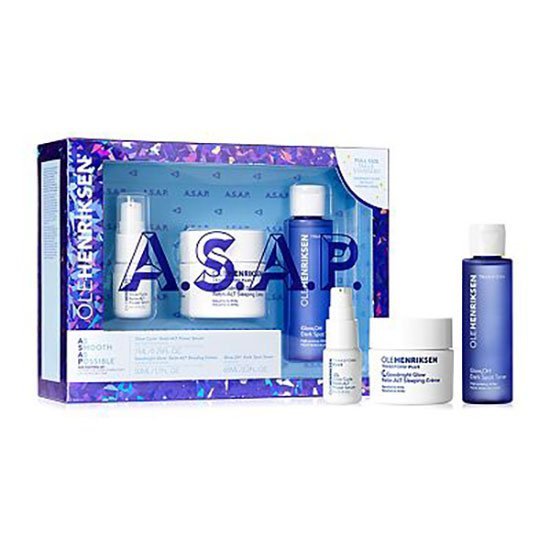 ole henriksen asap as smooth as possible age fighting set n a 1 For the ones who demand perfection A.S.A.P. (As Smooth As Possible), this supercharged set combines three all-in-one skin-perfecting must-haves—Glow2OH Dark Spot Toner, Glow Cycle Retin-ALT Power Serum, and Goodnight Glow Retin-ALT Sleeping Crème—for a youthfully radiant Ole Glow.